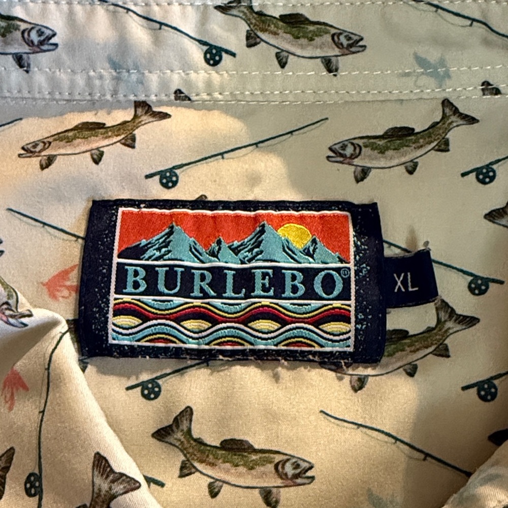 BURLEBO Men's XL Short Sleeve Fishing Print Shirt - Picture 2 of 8